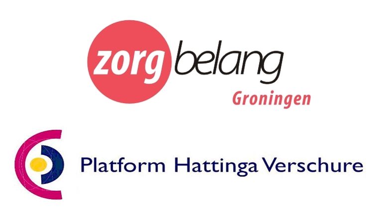 Logo's van Zorgbelang Groningen en Platform Hattinga Verschure onder elkaar