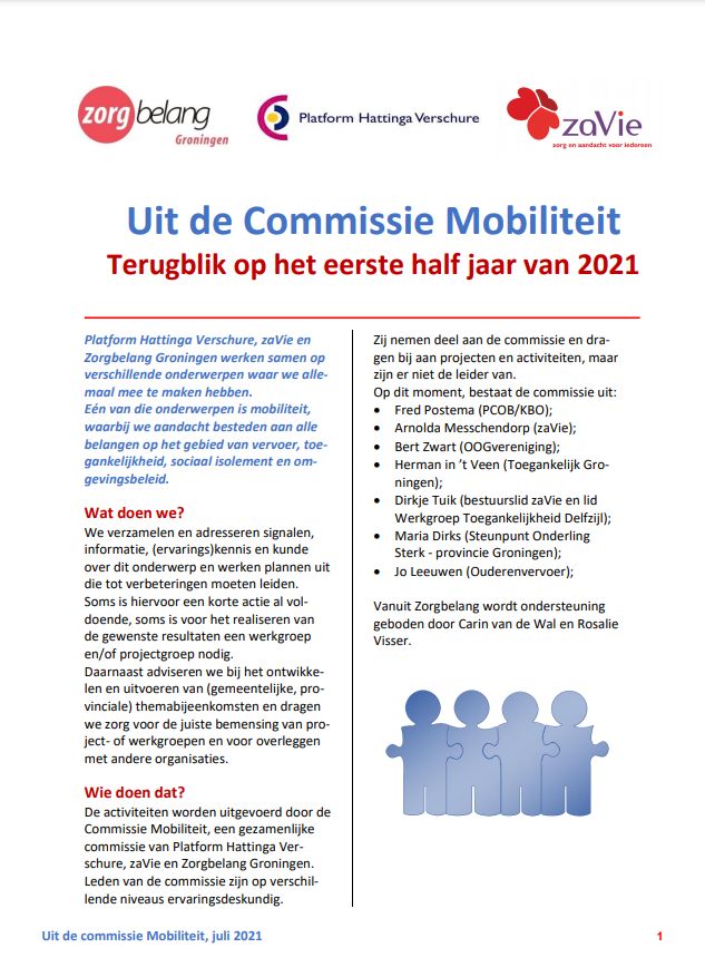 Voorzijde nieuwsbrief van de commissie mobiliteit