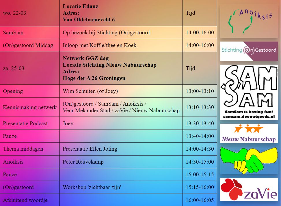 Afbeelding van het programma van de Week van de Psychiatrie in Groningen.