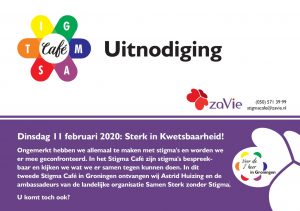 Voorkant van de uitnodiging voor het Stigma Café voor 11 februari 2020